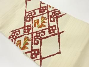 手織り紬抽象鳥模様織出し名古屋帯